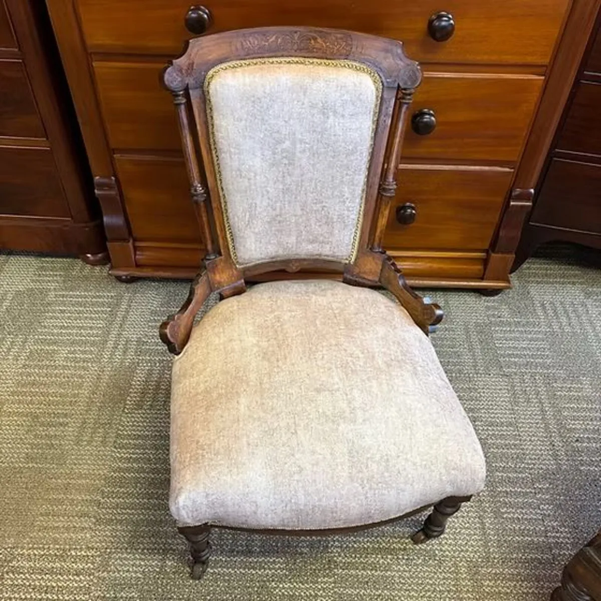 Edwardian mahogany velvet Queens occasional side c
