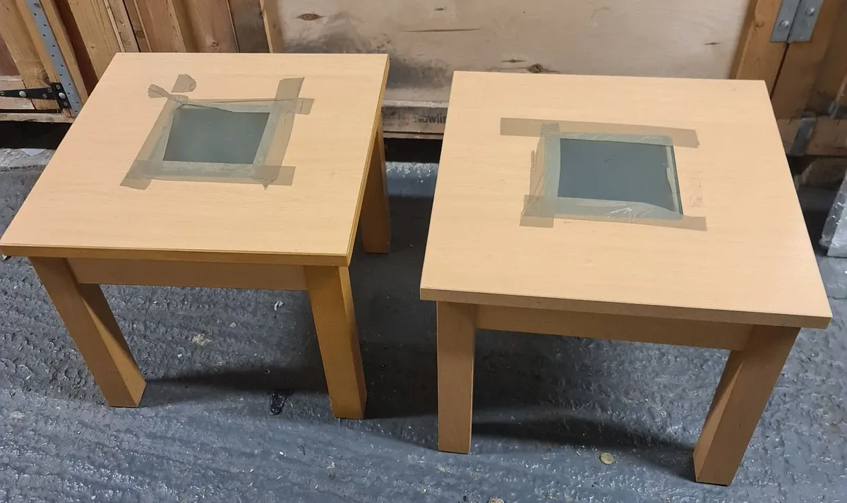 Pair of Small Side Tables with Center Glass Insert - Image 1