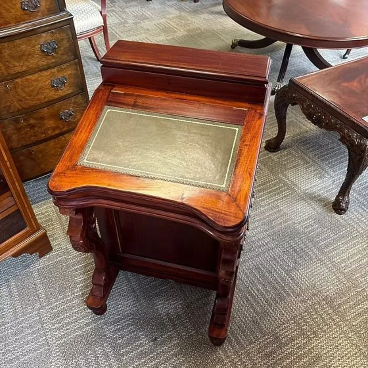 Victorian Davenport desk, mahogany with a green le