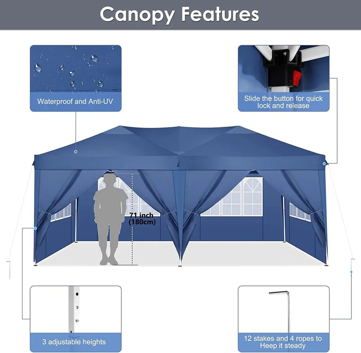 Gazebo Tent 3x6m Folding Waterproof Garden - Image 4
