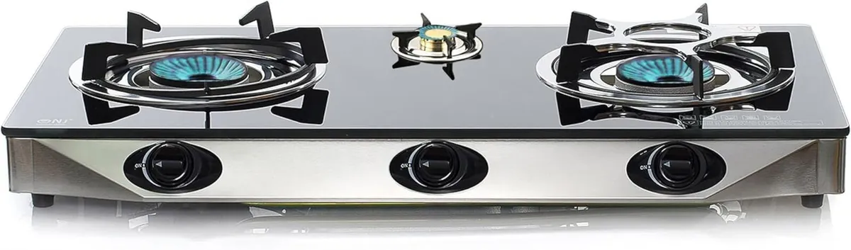 2-Burner Indoor Gas Stove with Black Glass Hob - Image 3