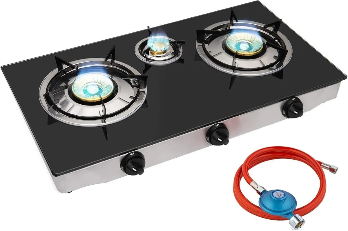 2-Burner Indoor Gas Stove with Black Glass Hob - Image 1