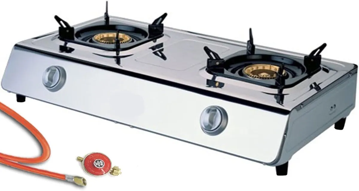 2-Burner Indoor Gas Stove with Black Glass Hob - Image 2