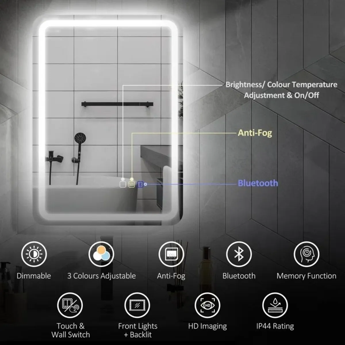 LED Bathroom Mirror 50x70cm Speakers Antifog - Image 4