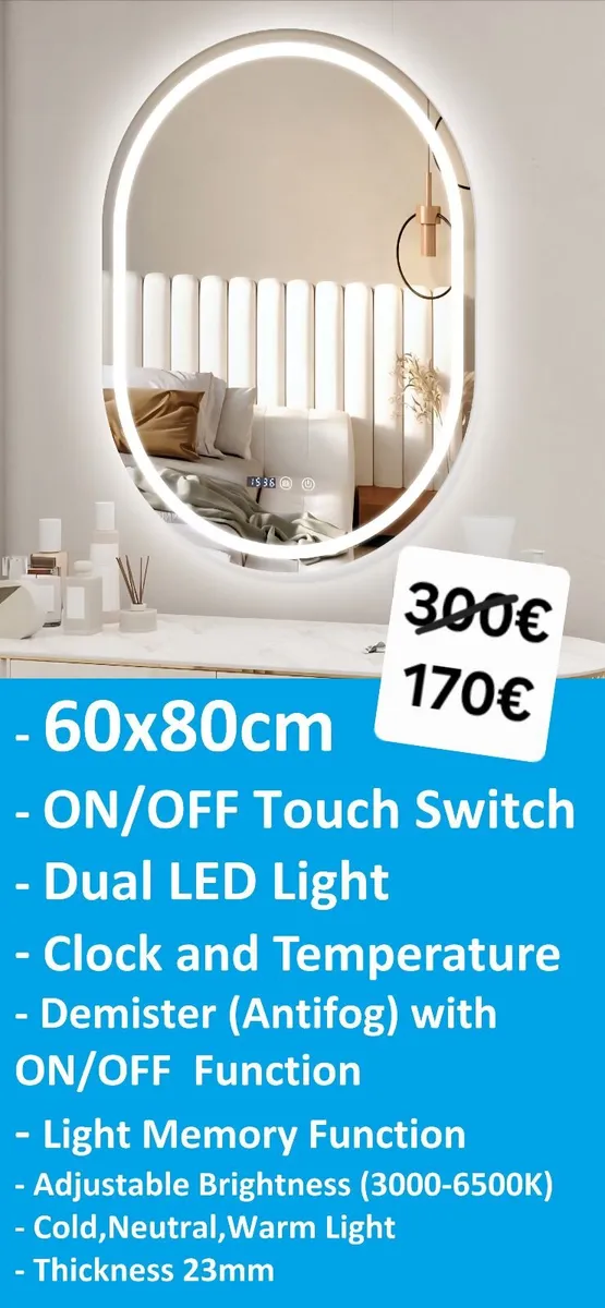 LED Bathroom Mirror Oval 60x80cm Fog Free Dual LED - Image 1