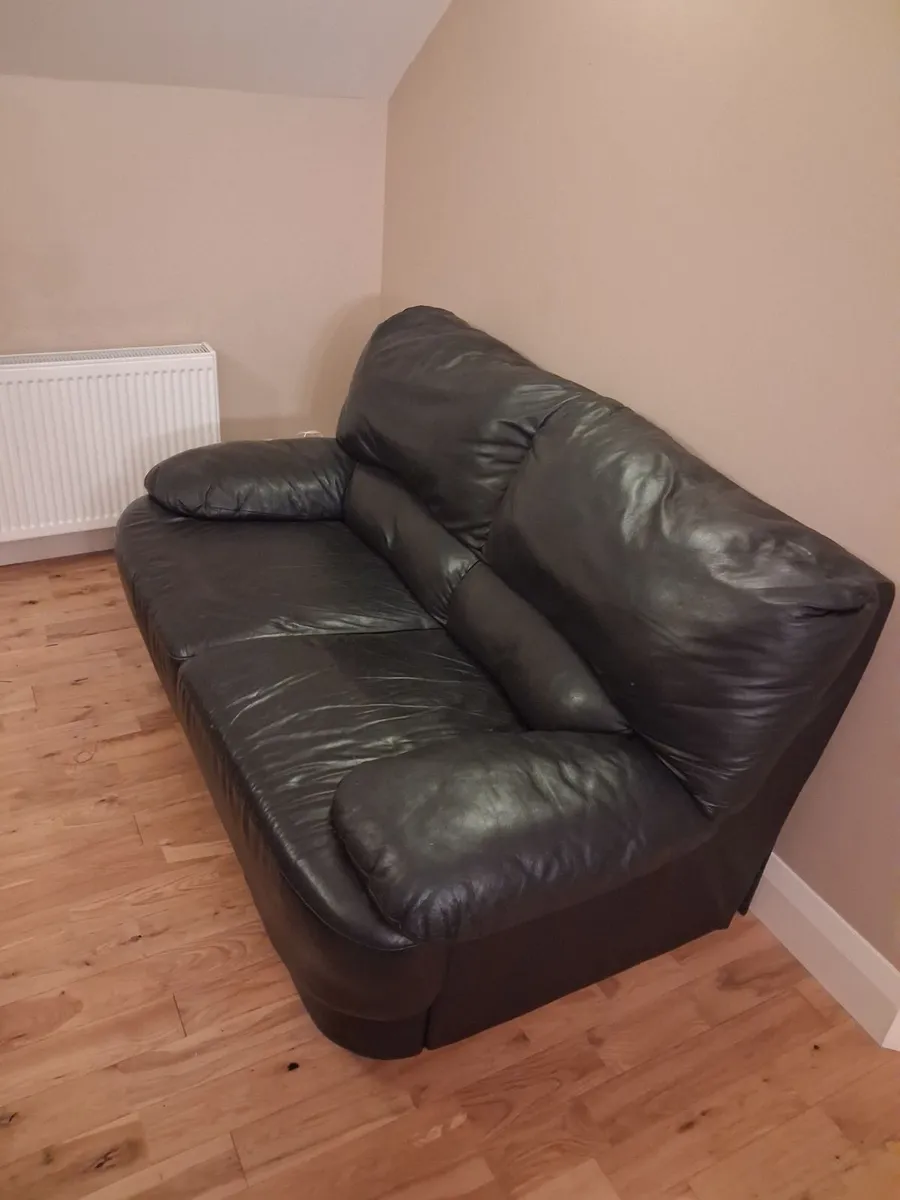 2 x Two seater Black leather sofa - Image 2