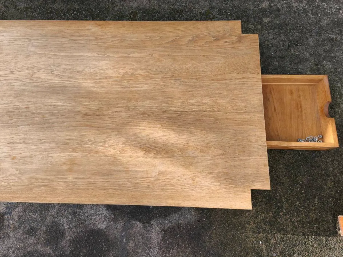 Oak dining table- two built in drawers - Image 3