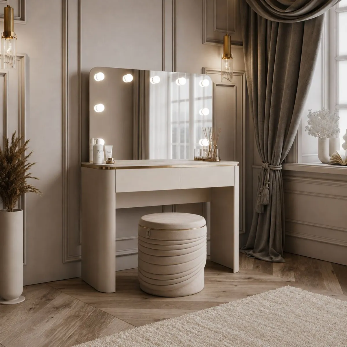 Glamour Vanity Table Double with Hollywood Mirror - Image 1