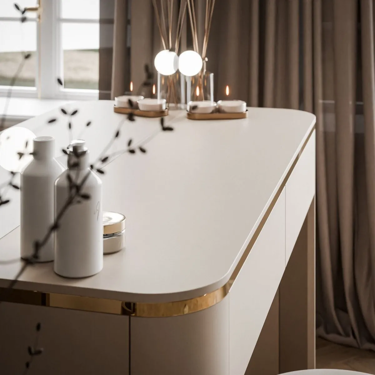 Glamour Vanity Table Double with Hollywood Mirror - Image 4