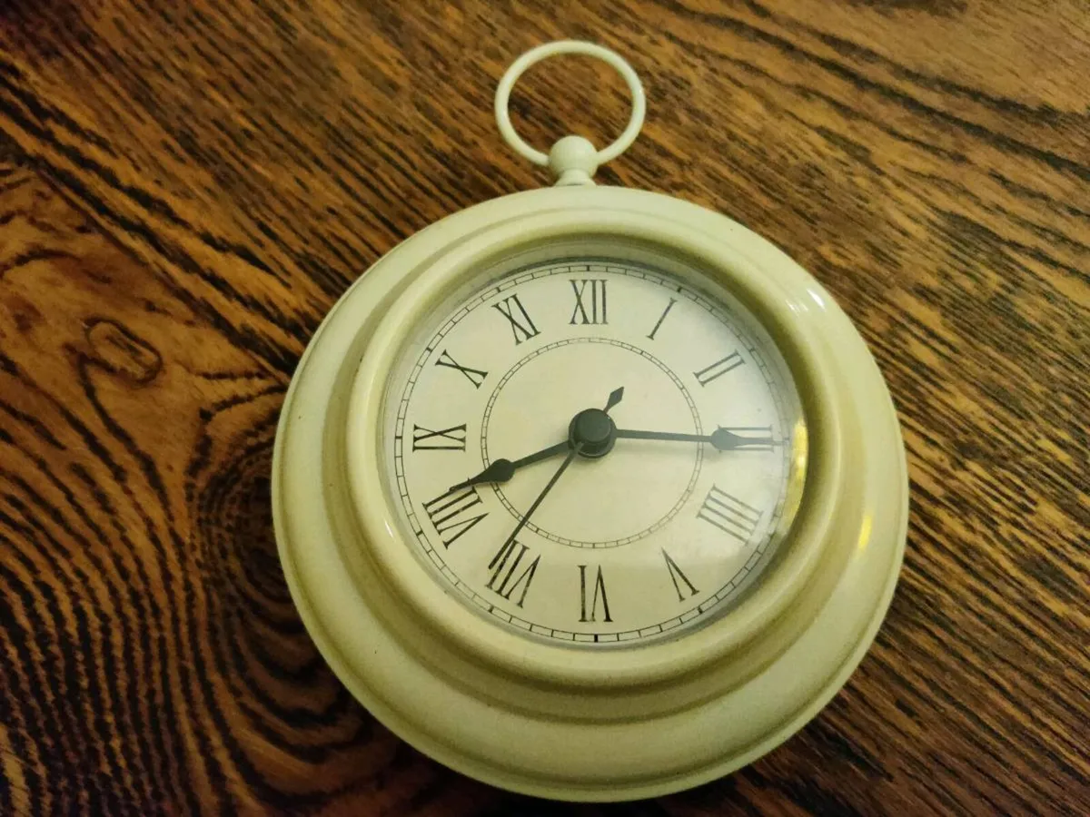 IVORY WHITE SHIP,S IRON, 5"Round Heavy Wall Clock - Image 1
