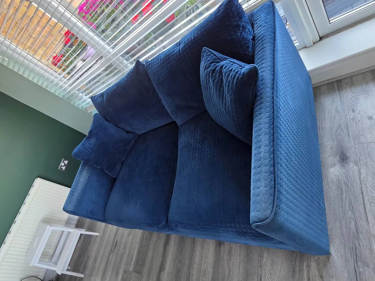 Harvey Norman sofas, two and three seater, navy bl - Image 2