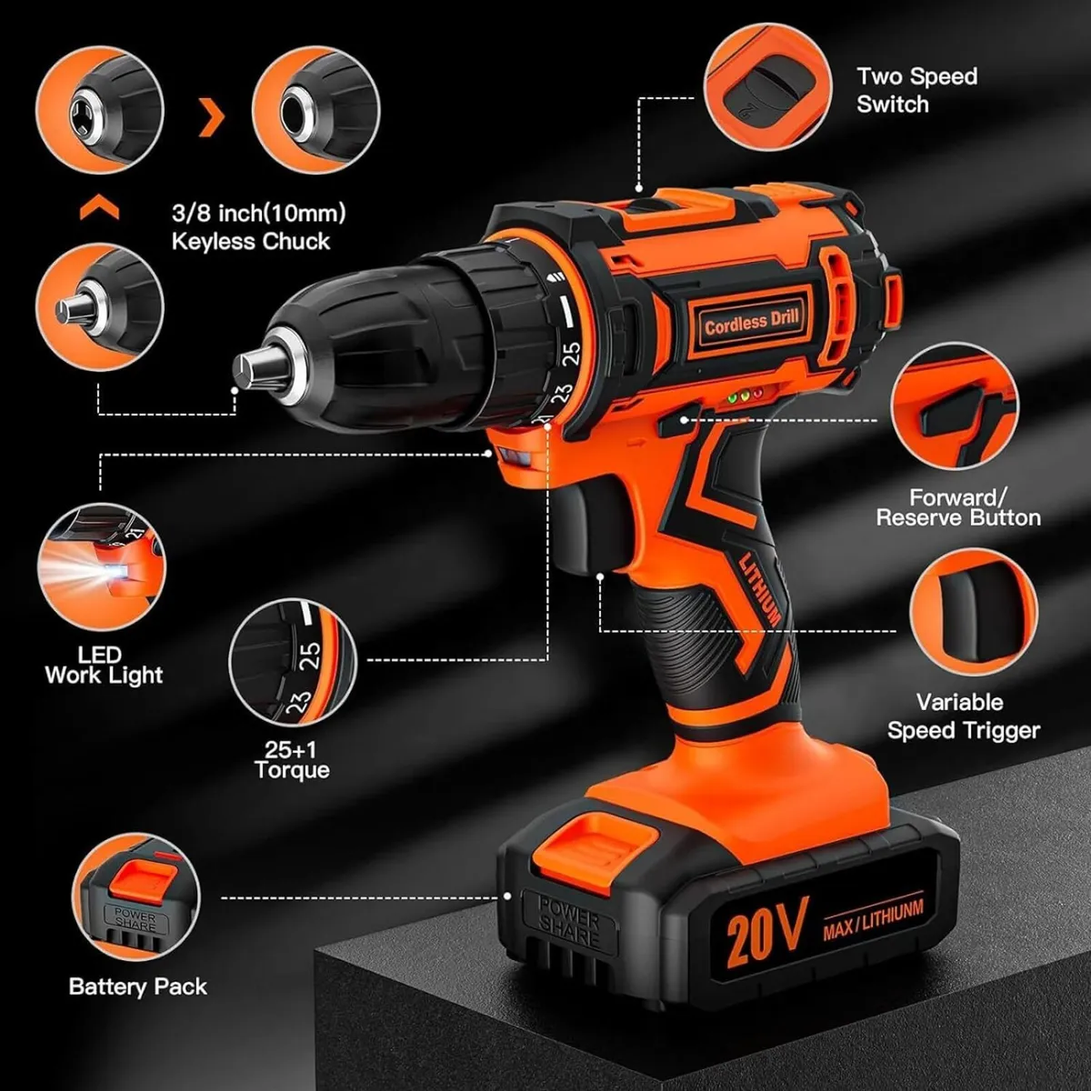 20V Cordless Drill Set – Electric DIY Tool Kit - Image 3