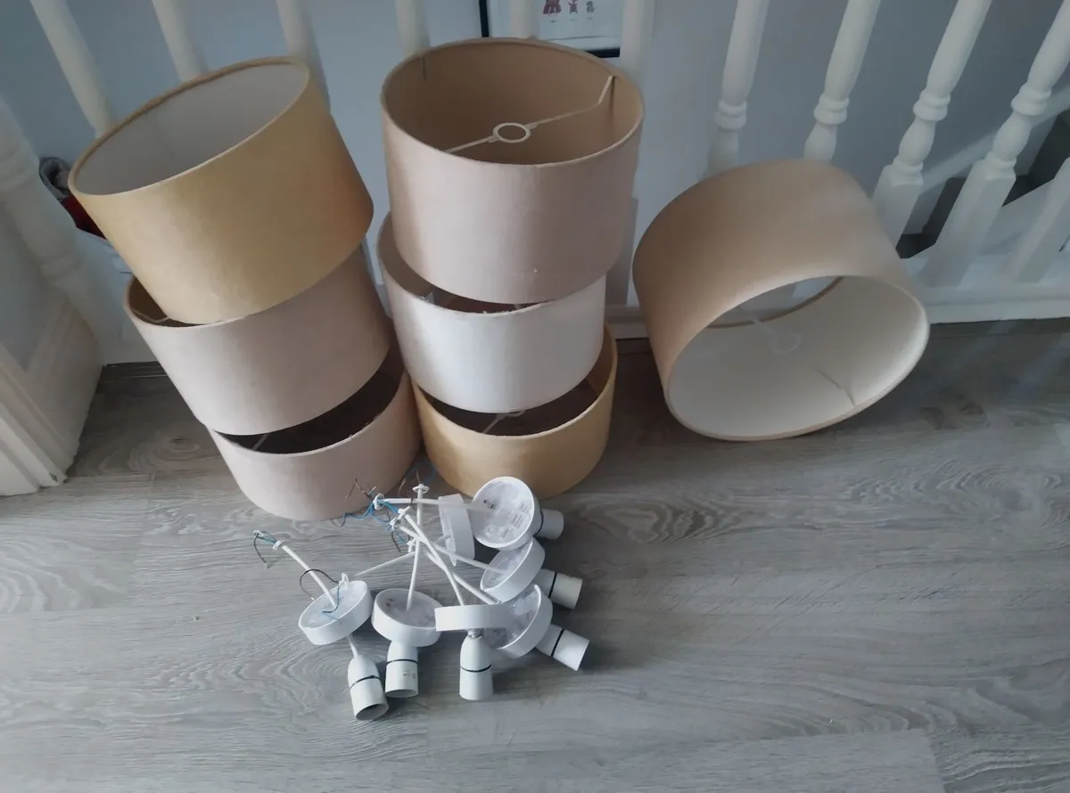 Set of 7 Matching Lampshades & Ceiling Roses