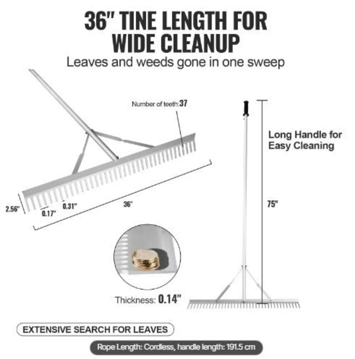 Landscape Rake, 915mm Head Aluminum - Image 3