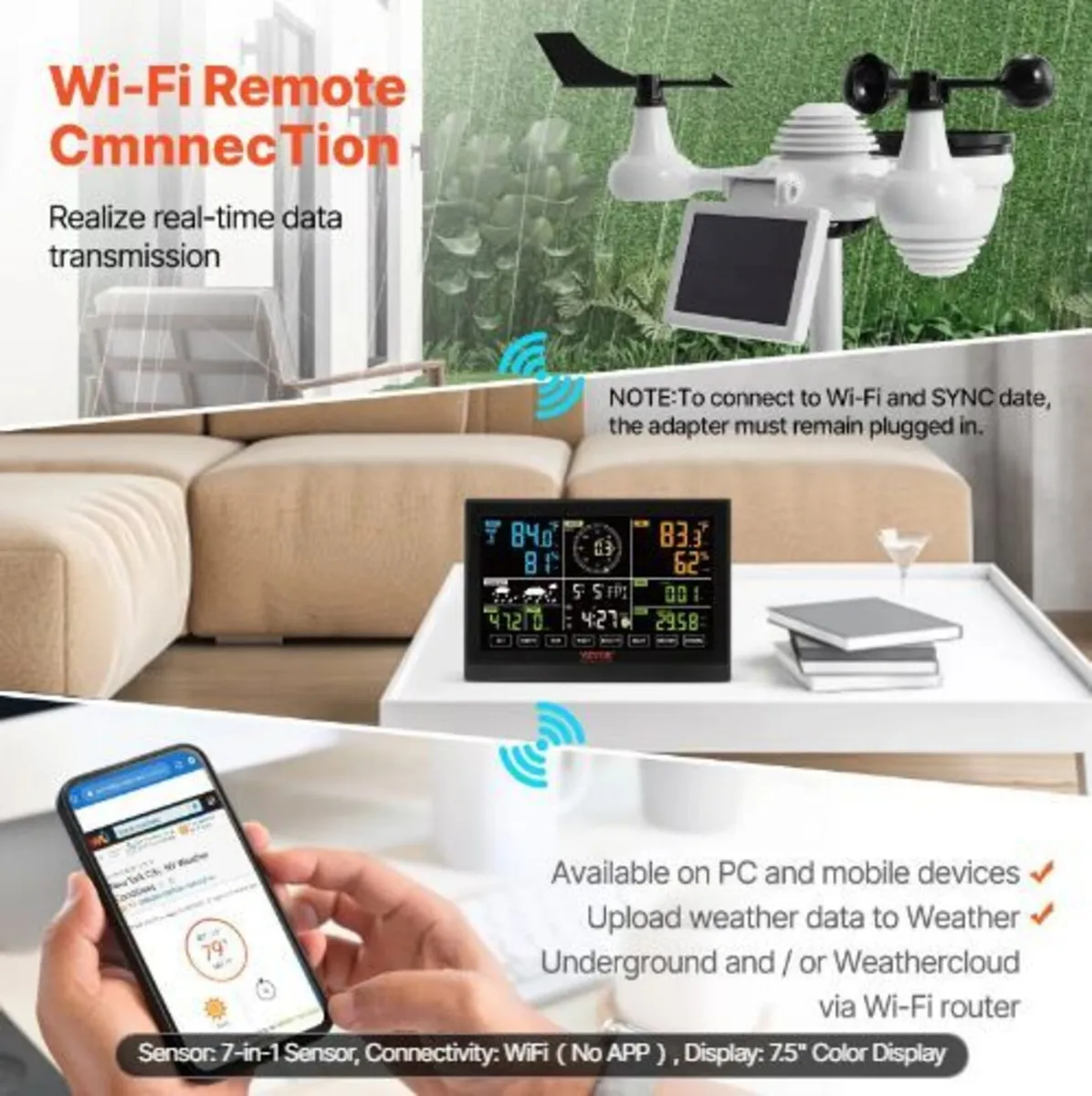 7-in-1 Wi-Fi Weather Station, 19.1 cm - Image 1