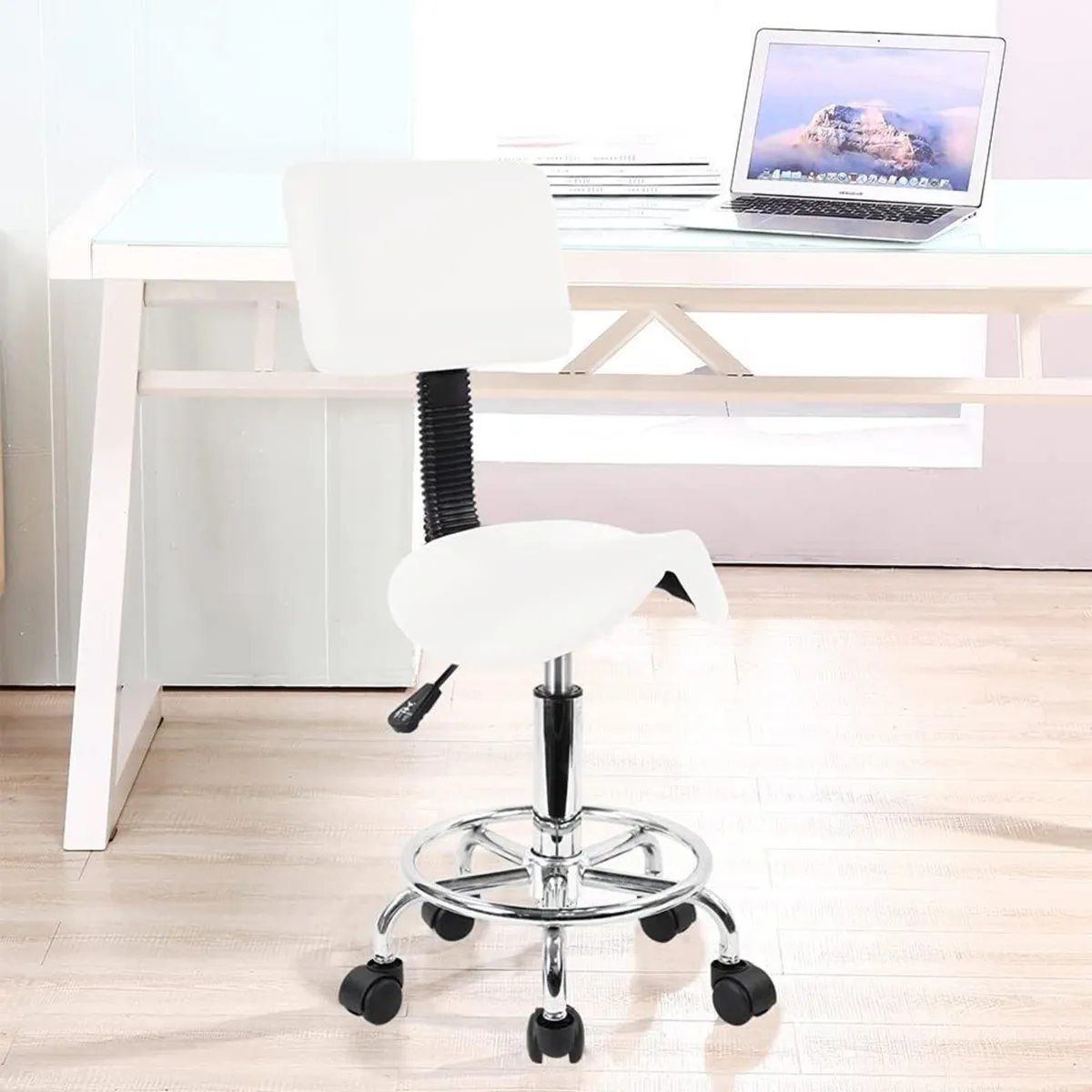 PU Leather Swivel Saddle Stool with Footrest - Image 2