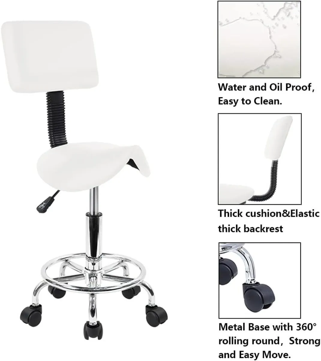 PU Leather Swivel Saddle Stool with Footrest - Image 4