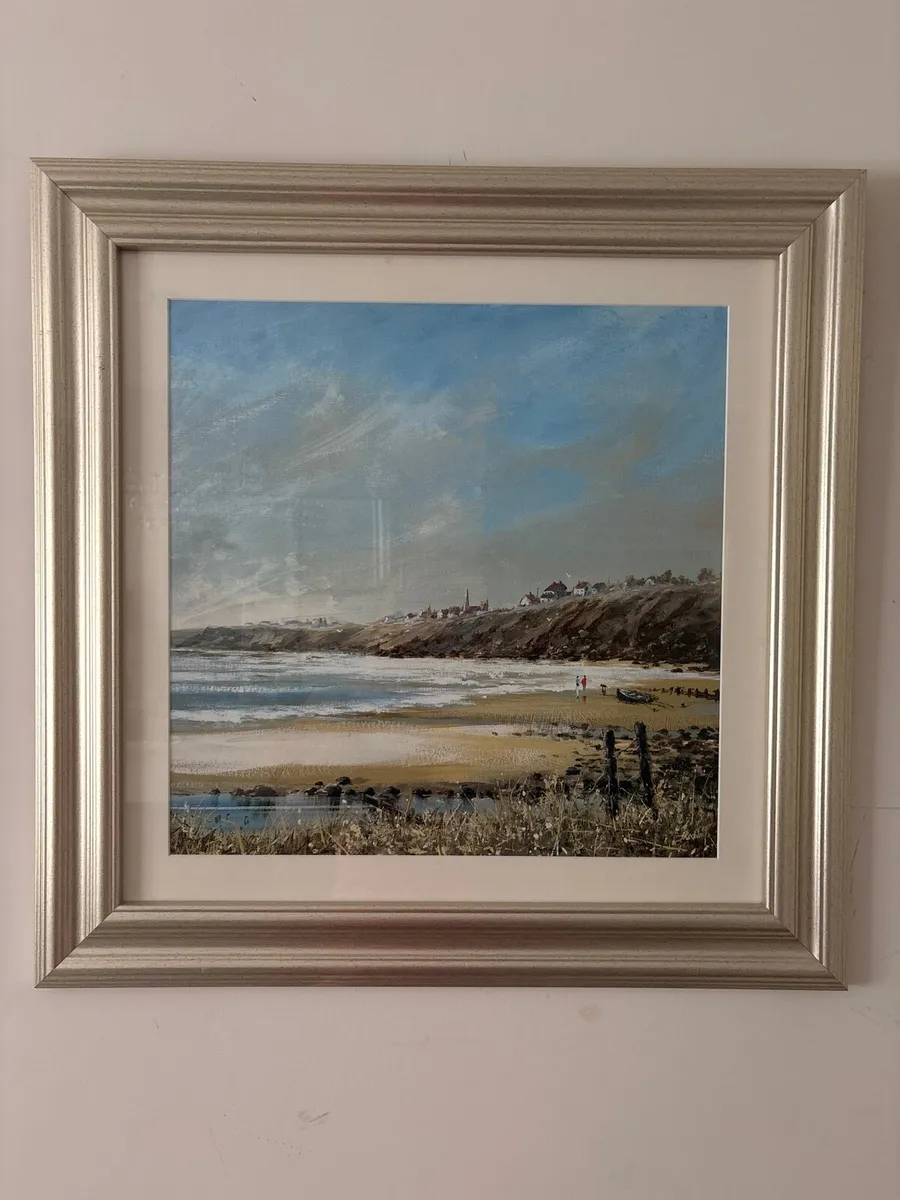 Large Framed Beach Landscape Painting - Image 1