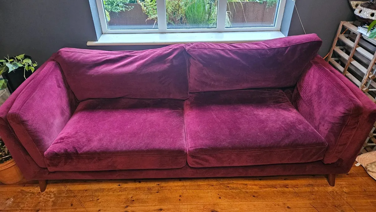 Burgundy Velvet Sofa 3 seater - Image 1