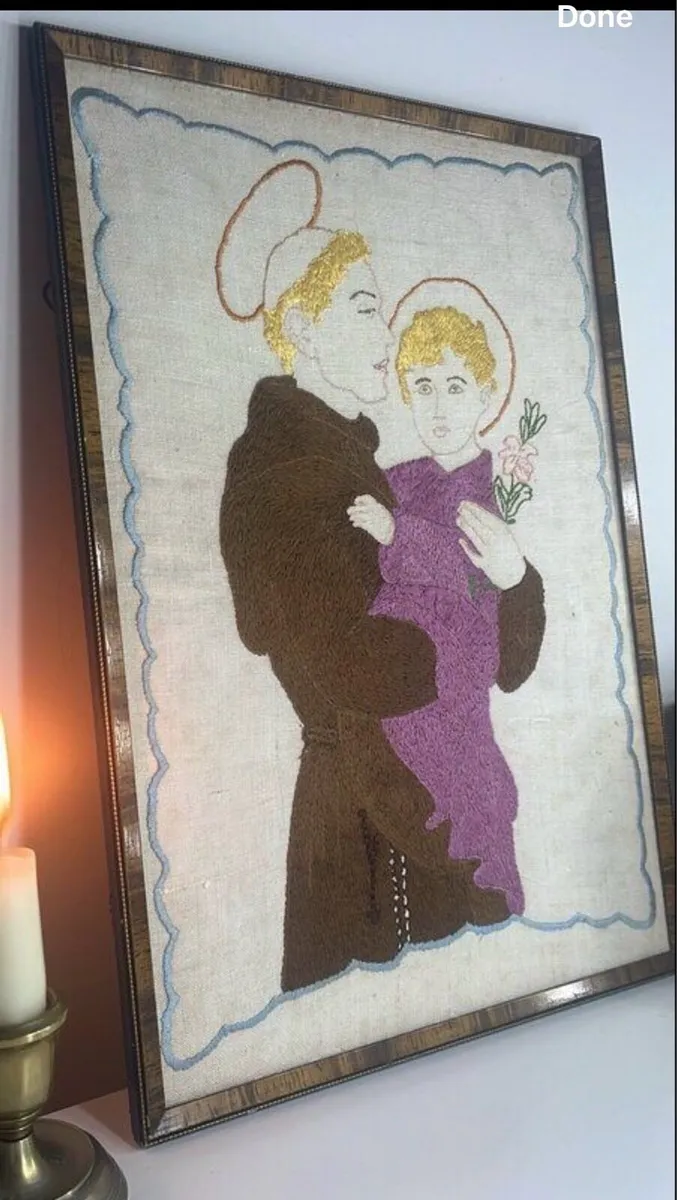 Hand Embroidere Saint Anthony & Child Jesus - Image 1