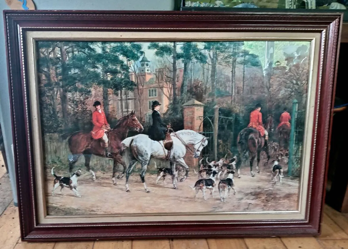 Large Hunting Scene Vintage Picture - Image 3