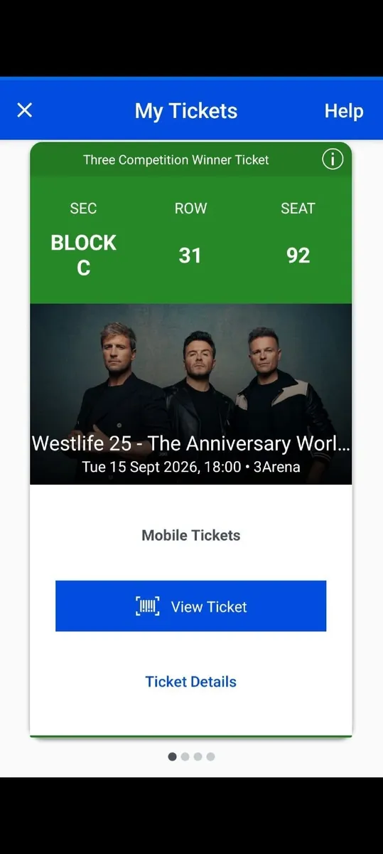 4  Westlife Tickets for 15th September- great view - Image 1