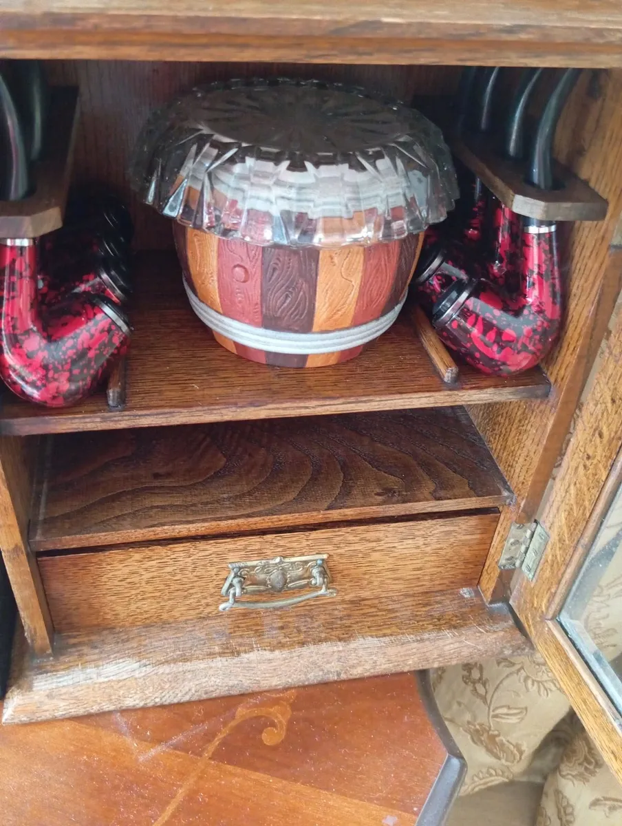 Edwardian smokers oak cabinet - Image 3
