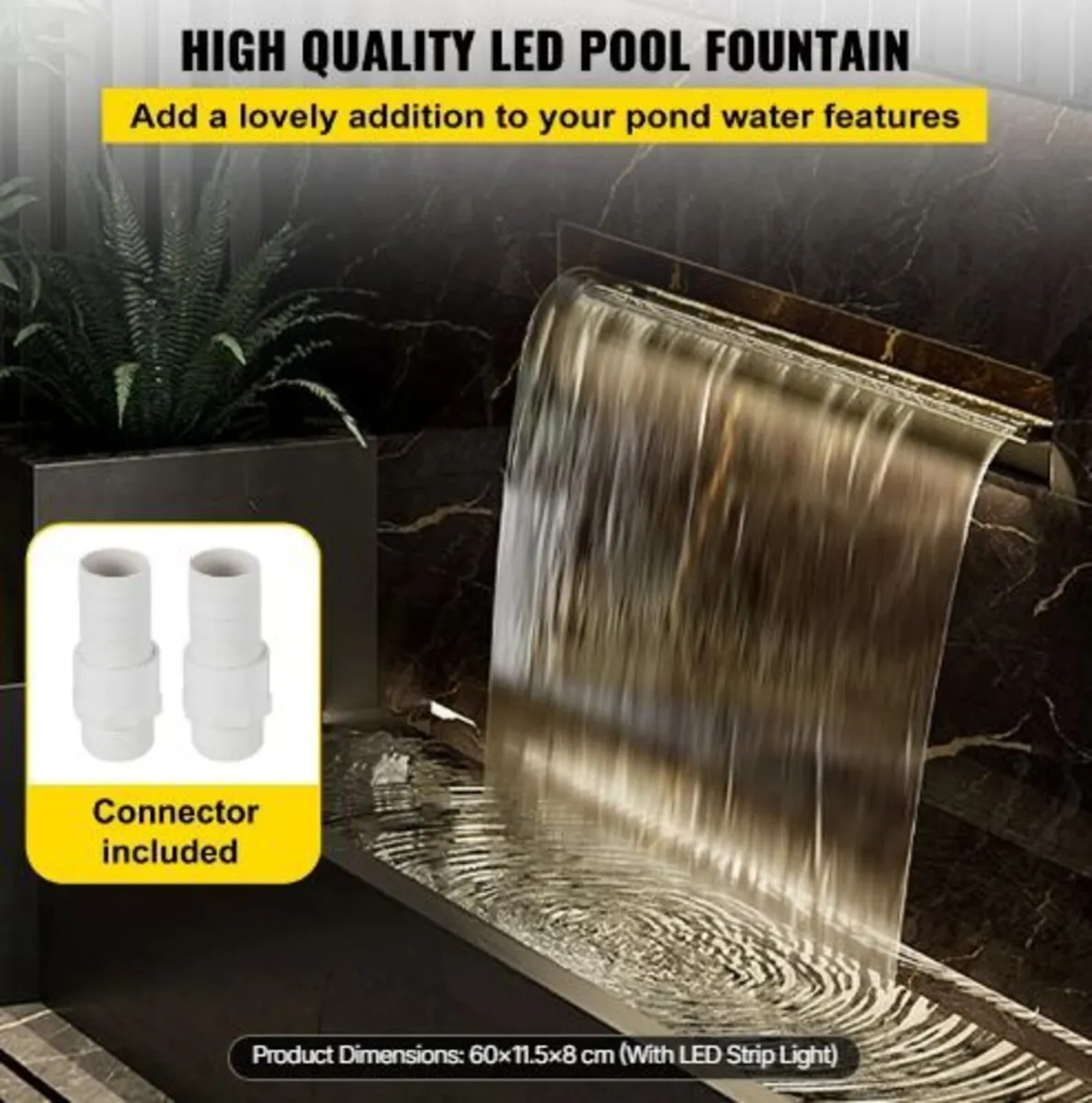 Waterfall Pool Fountain Rectangular & Led light - Image 2