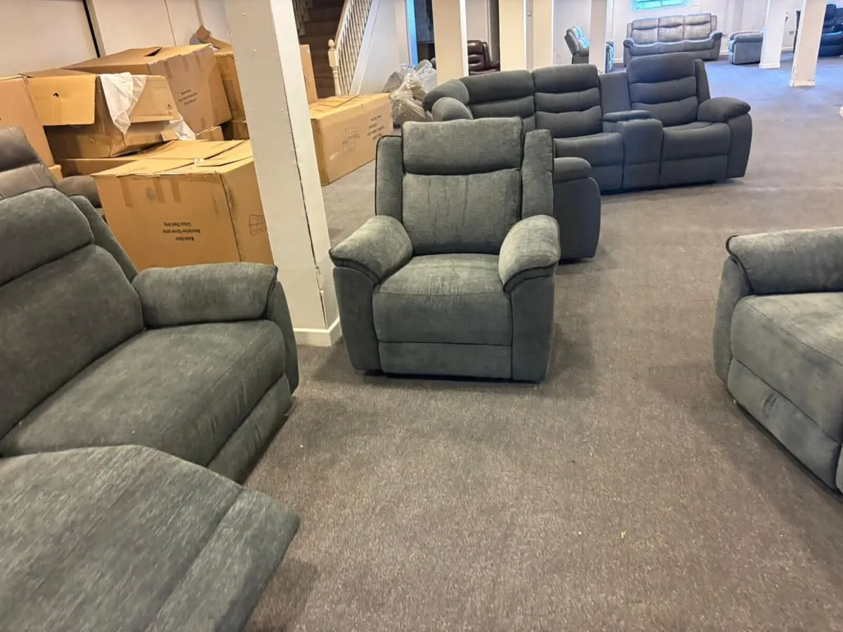 Darcy Grey 3+2 or 3+1+1 Fabric Recliner Sofa Set - Image 4