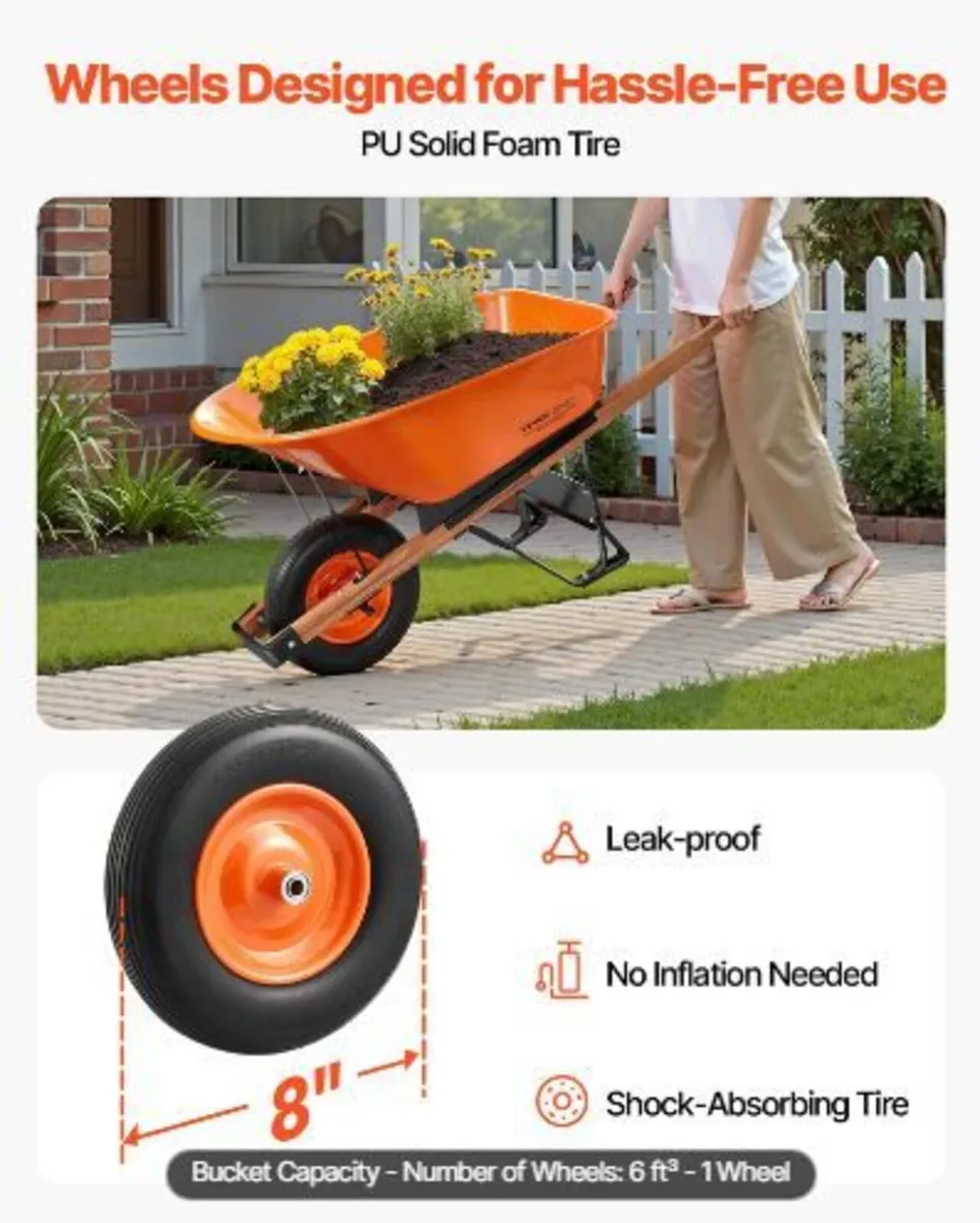 Wheelbarrow Cart, 6 Cu. Ft. Load & 330 lbs Capacit - Image 3