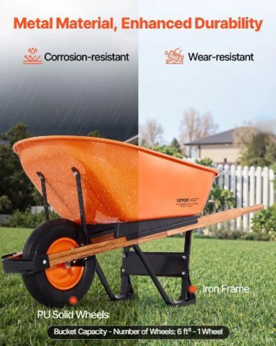 Wheelbarrow Cart, 6 Cu. Ft. Load & 330 lbs Capacit - Image 2