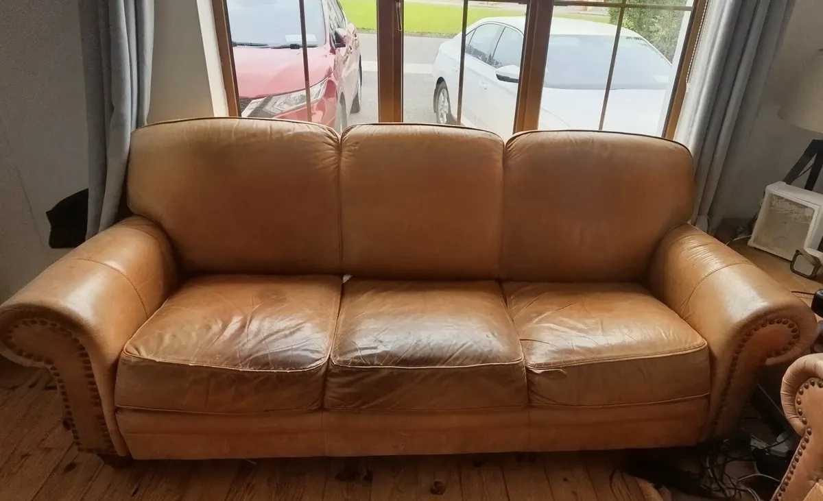 Aniline Leather 3-Seater Sofa & Matching Armchair - Image 3