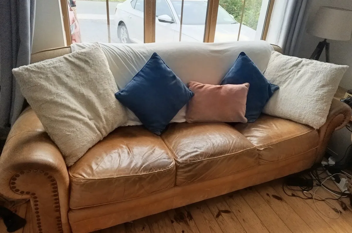 Aniline Leather 3-Seater Sofa & Matching Armchair - Image 1