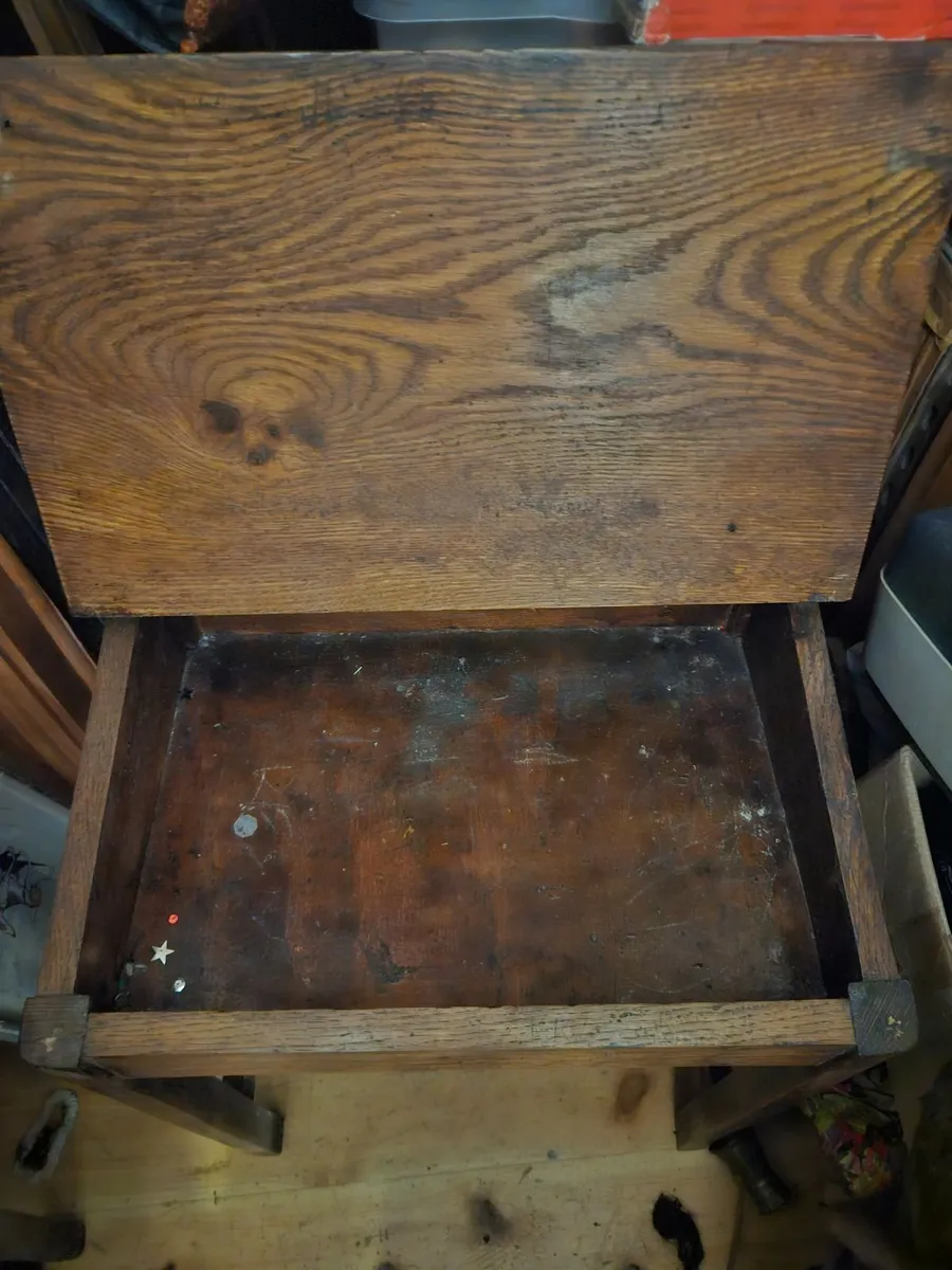 Vintage Oak School Desk with Brass Inkwell Cover - Image 2