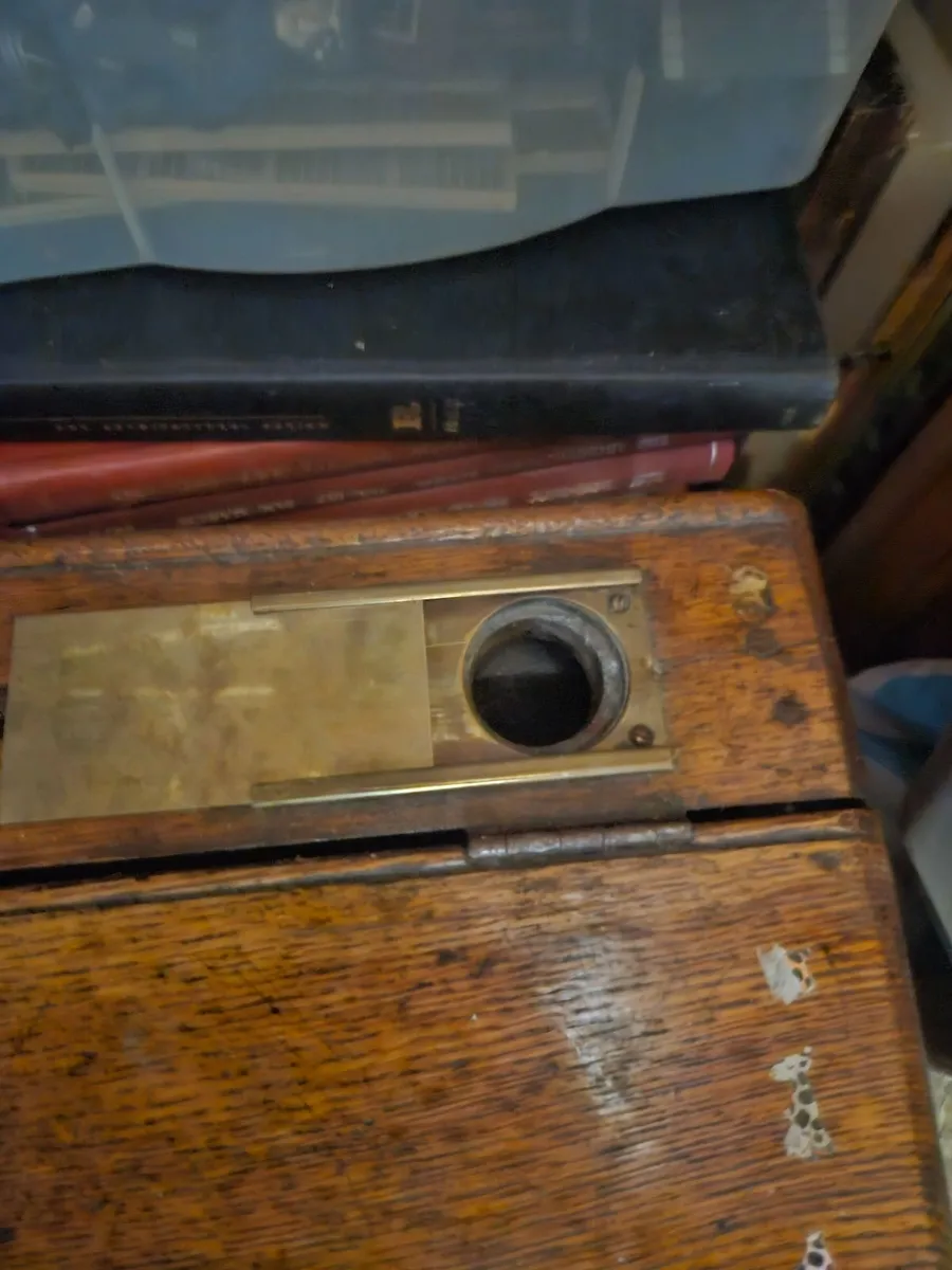 Vintage Oak School Desk with Brass Inkwell Cover - Image 3