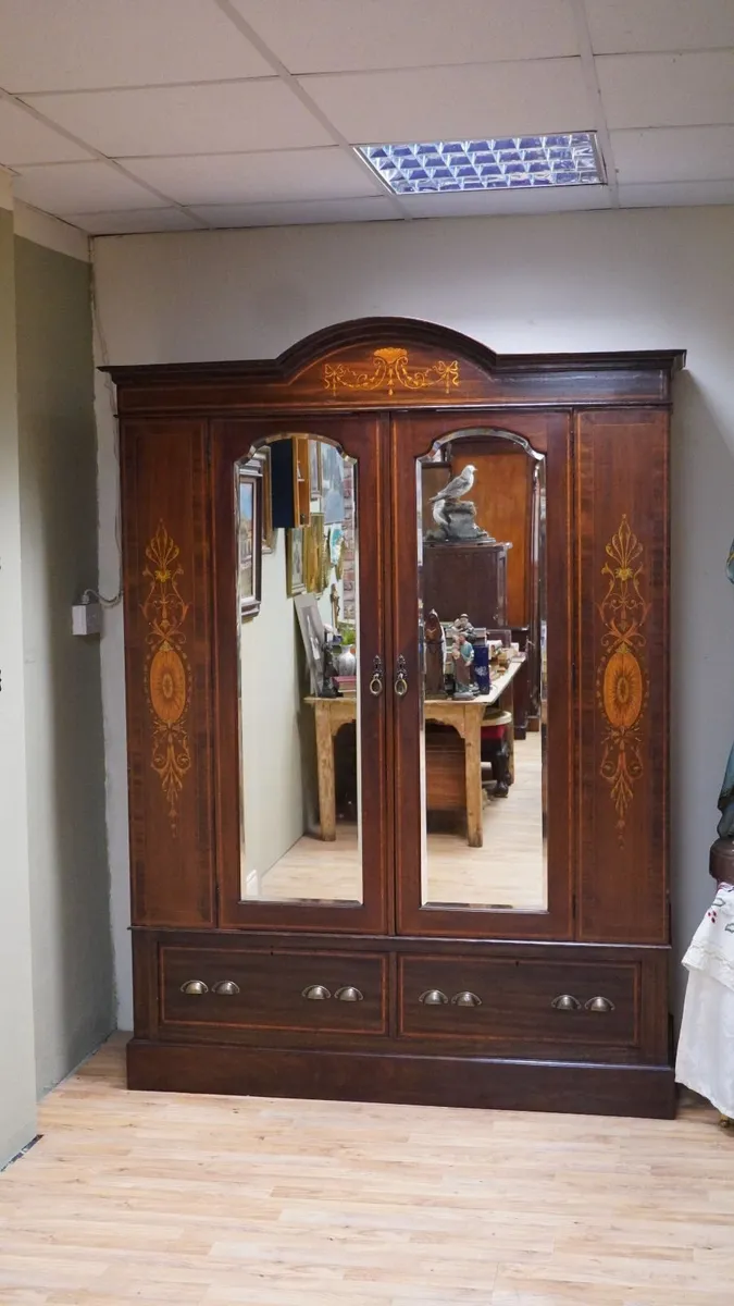 Edwardian Inlaid Mahogany Double Wardrobe - Image 1