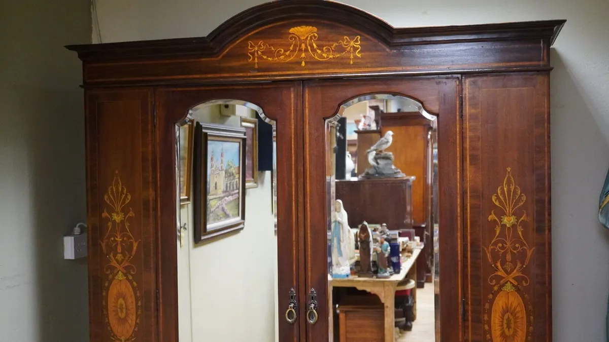 Edwardian Inlaid Mahogany Double Wardrobe - Image 3