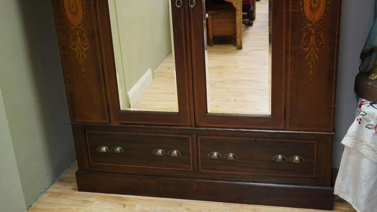 Edwardian Inlaid Mahogany Double Wardrobe - Image 4