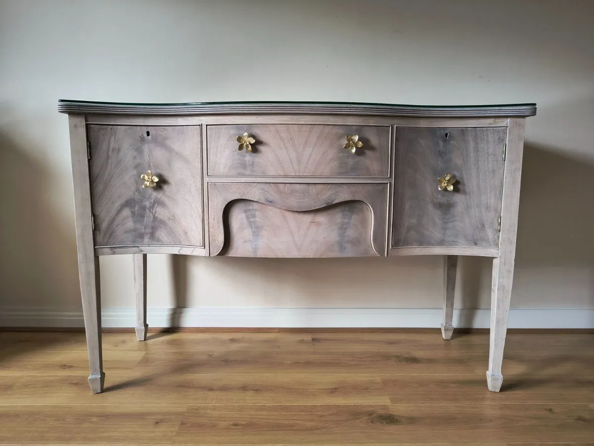 Vintage Serpentine Sideboard with Glass Top - Image 1