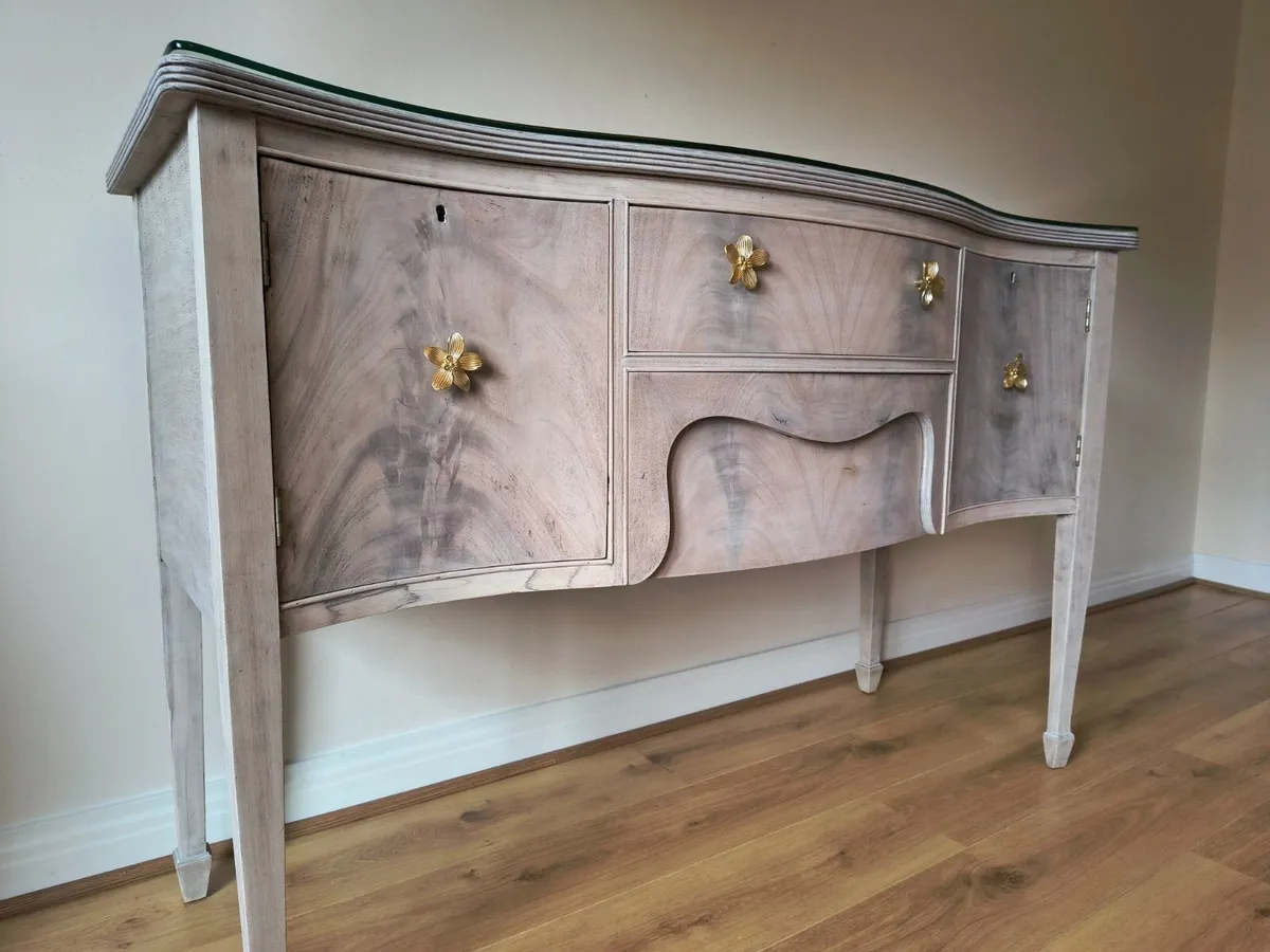 Vintage Serpentine Sideboard with Glass Top - Image 2