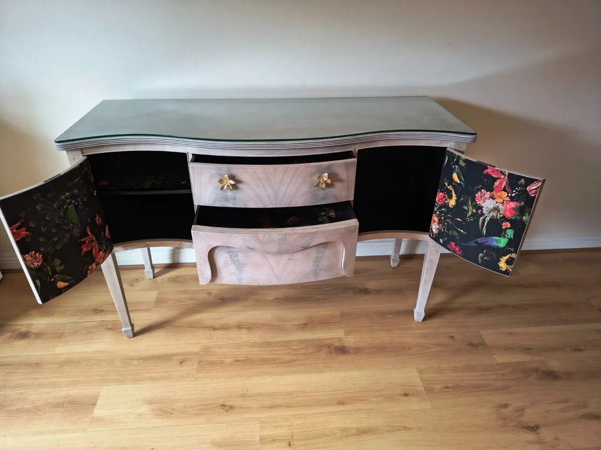 Vintage Serpentine Sideboard with Glass Top - Image 4