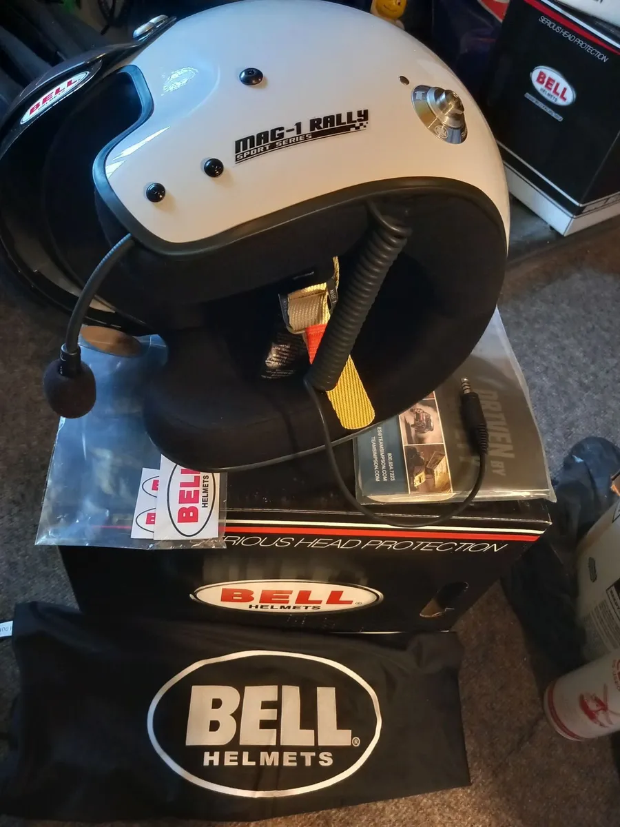 2 Bell Rally helmets , hans and boots - Image 1