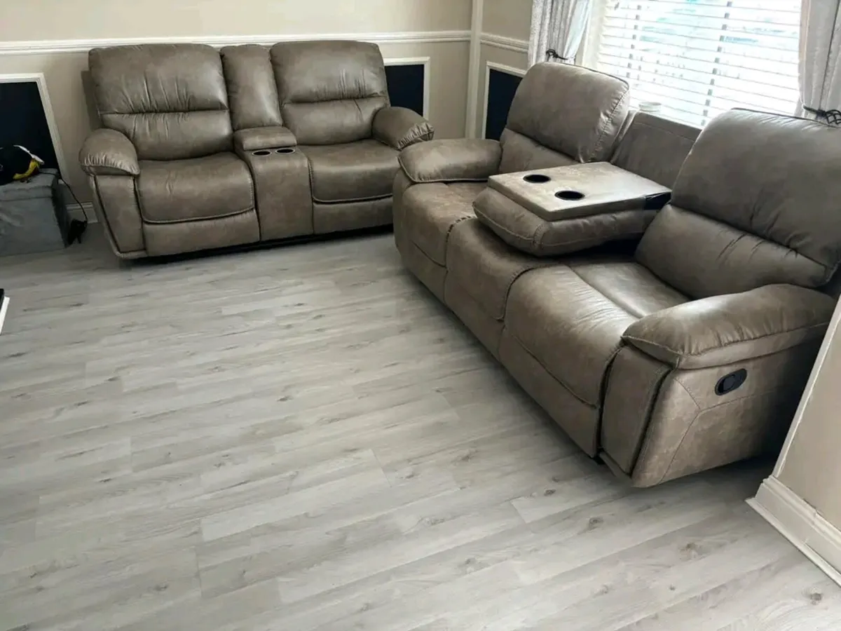 Oxford Brown & Grey Suede Leather Recliner Sofa - Image 4