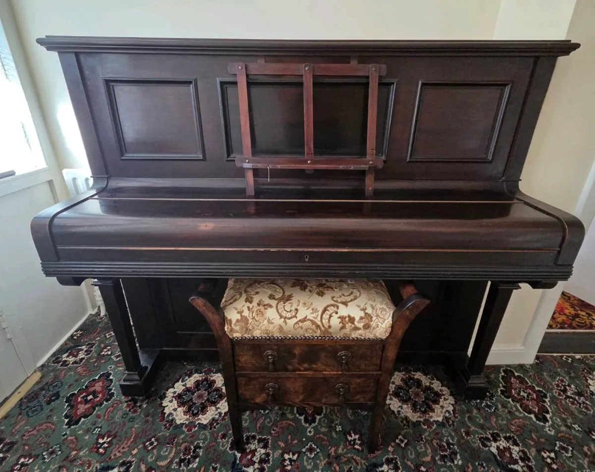 Upright Piano with antique piano stool - Image 1
