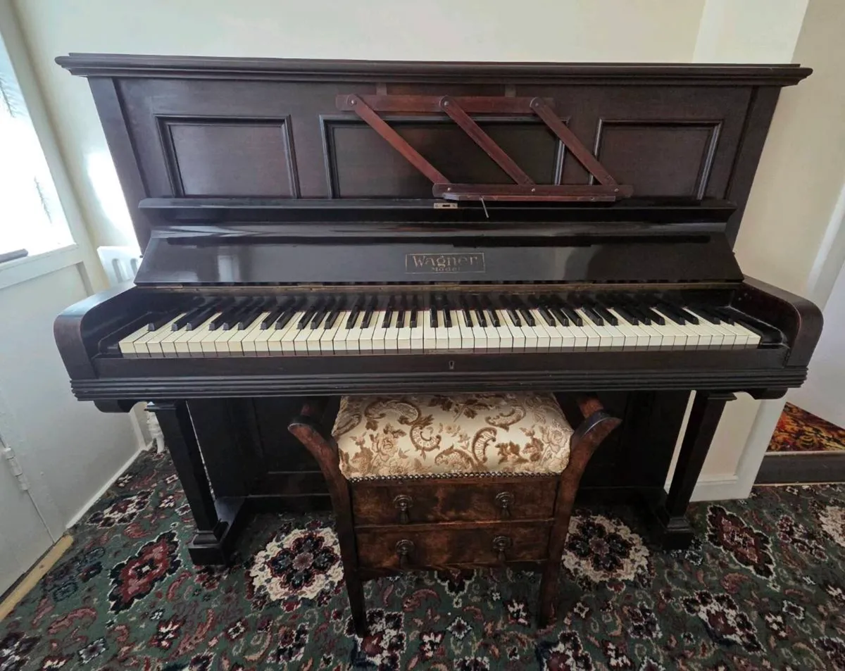 Upright Piano with antique piano stool - Image 2