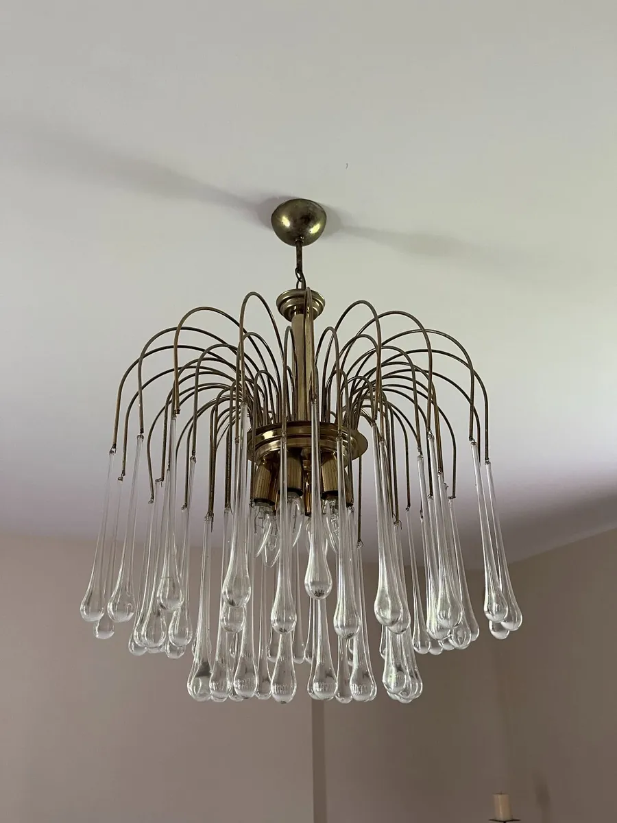 Vintage 1980s Brass & Glass Chandelier
