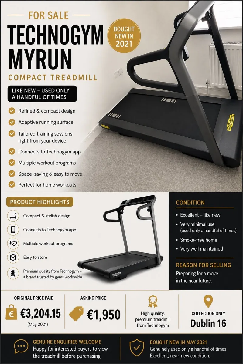 Technogym MyRun Treadmill - Like New - Image 2