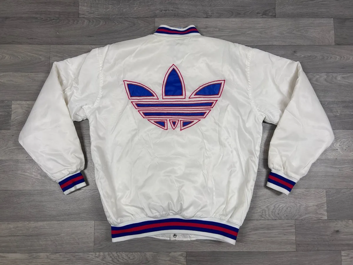 Vintage 80s Adidas Satin Bomber Jacket Mens Medium - Image 1