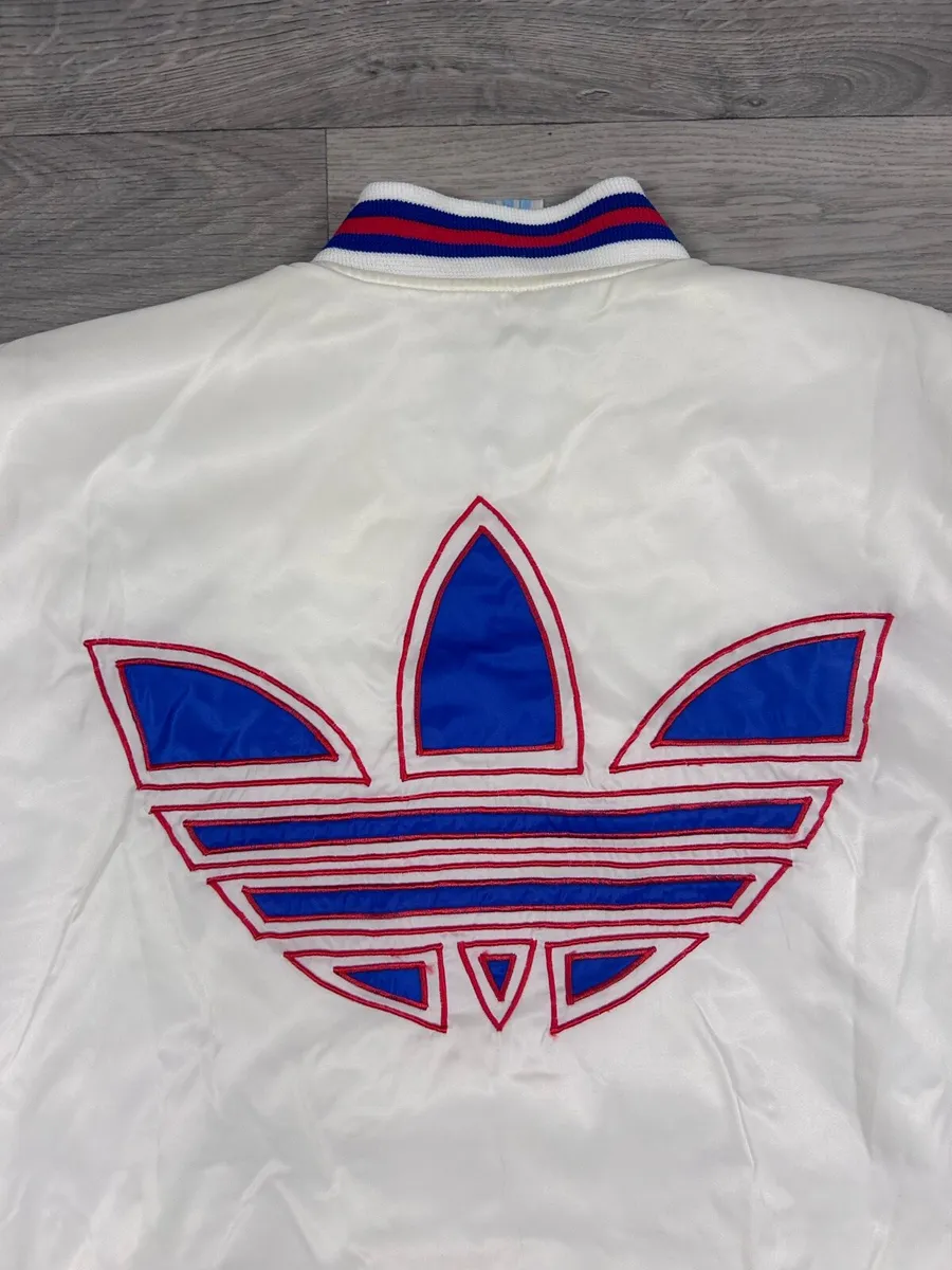 Vintage 80s Adidas Satin Bomber Jacket Mens Medium - Image 2