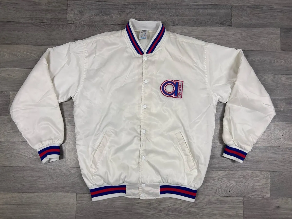 Vintage 80s Adidas Satin Bomber Jacket Mens Medium - Image 3